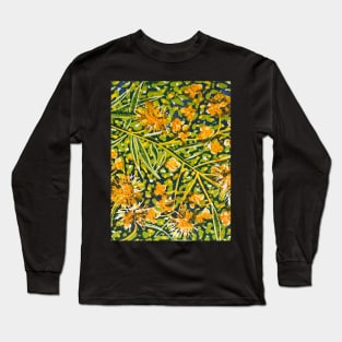 Wattle. a multicolour reduction Linocut by Geoff Hargraves Long Sleeve T-Shirt